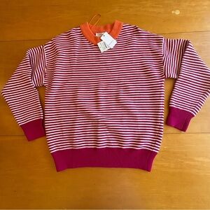 Elodie L NWT rib knit fuchsia pink orange and white striped crewneck sweater